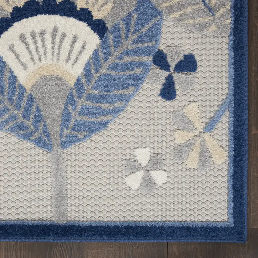 Blue And Gray Floral Indoor Outdoor Area Rug Photo 8
