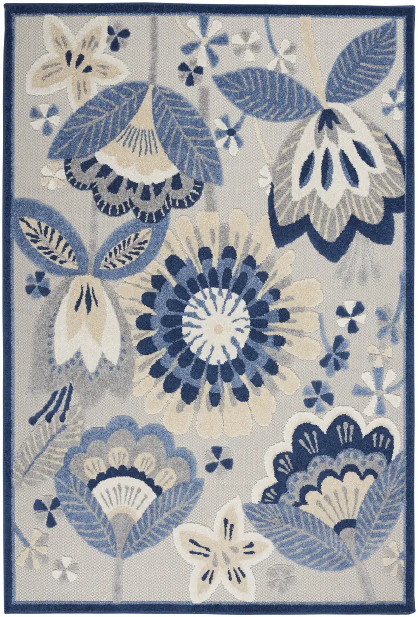 Blue And Gray Floral Indoor Outdoor Area Rug Photo 1