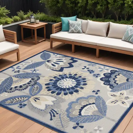 Blue And Gray Floral Indoor Outdoor Area Rug Photo 1