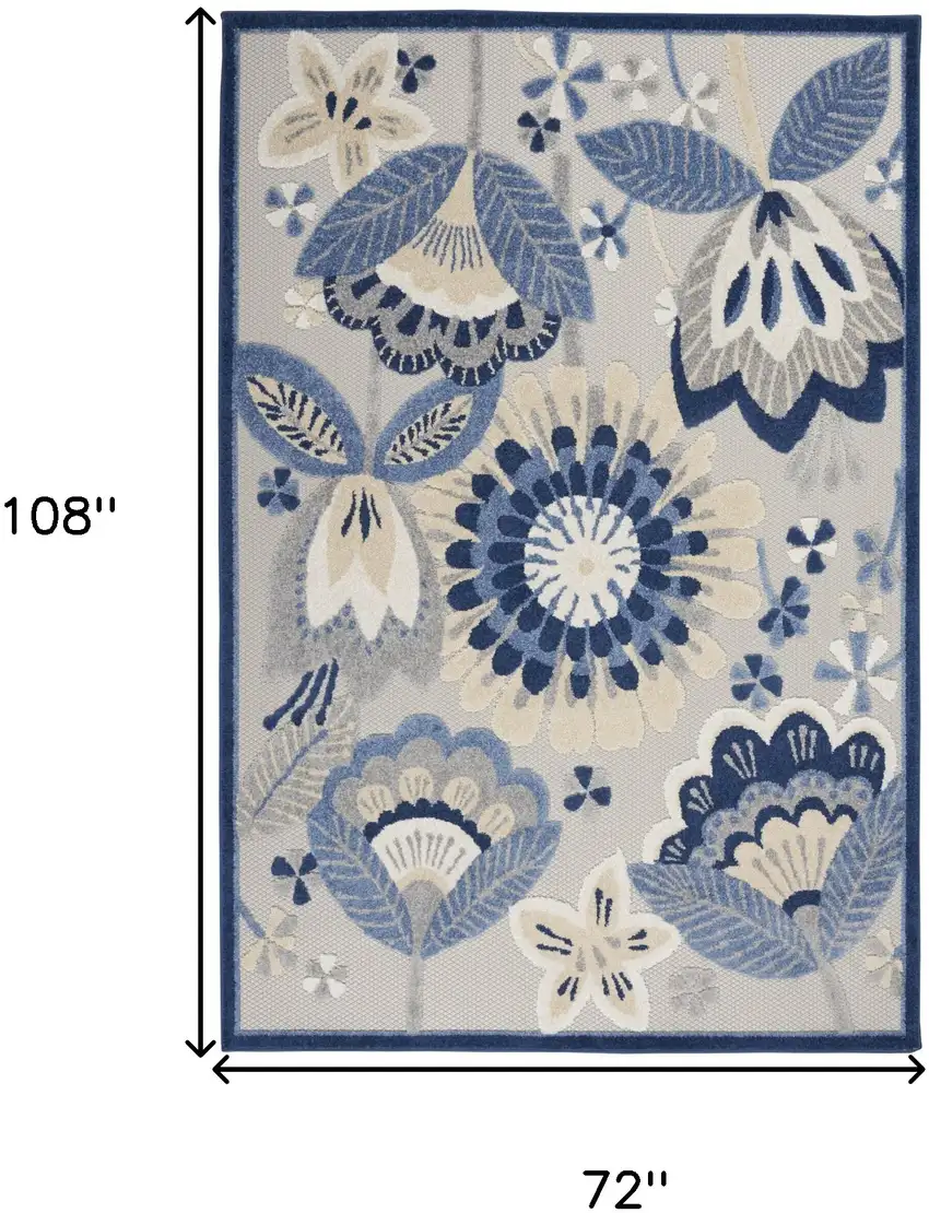 Blue And Gray Floral Indoor Outdoor Area Rug Photo 9