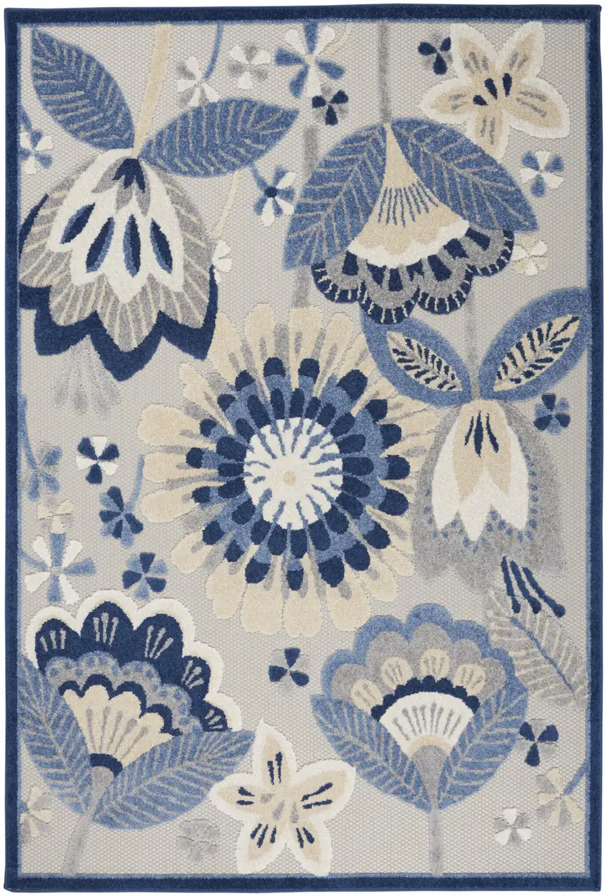 Blue And Gray Floral Indoor Outdoor Area Rug Photo 7