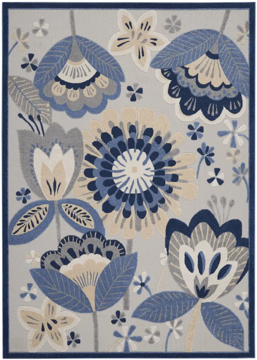 Blue And Gray Floral Indoor Outdoor Area Rug Photo 6