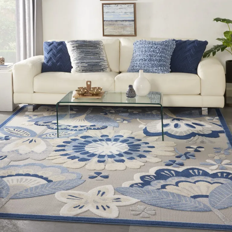 Blue and Gray Indoor Outdoor Area Rug Photo 5
