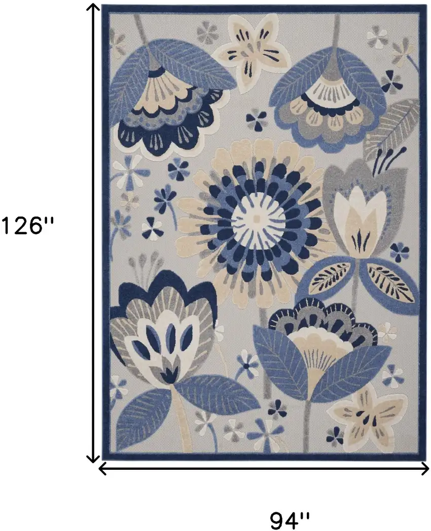 Blue And Gray Floral Indoor Outdoor Area Rug Photo 9