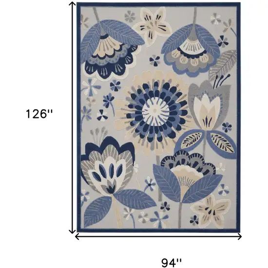 Blue And Gray Floral Indoor Outdoor Area Rug Photo 9