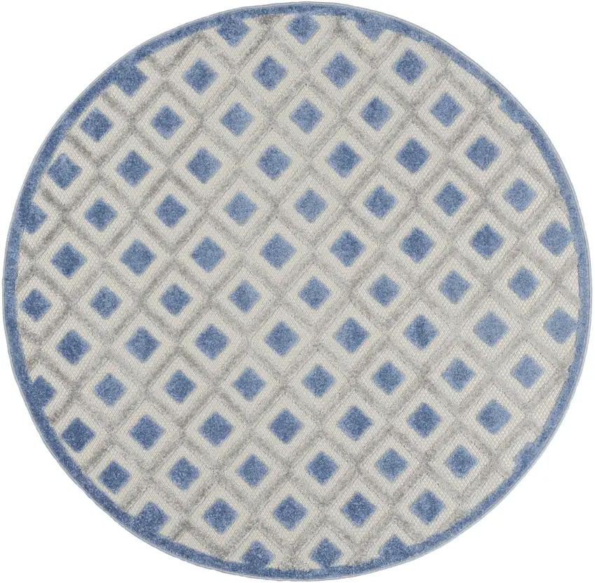 4' Blue And Gray Round Indoor Outdoor Area Rug Photo 3