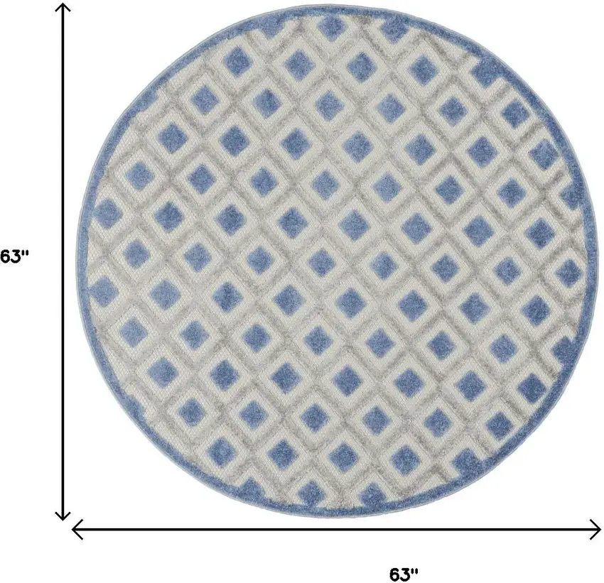 5' Blue And Gray Round Indoor Outdoor Area Rug Photo 9