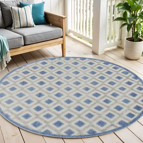 5' Blue And Gray Round Indoor Outdoor Area Rug Photo 2