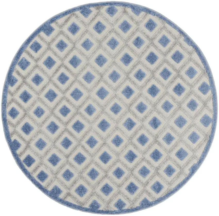 Blue And Gray Round Geometric Indoor Outdoor Area Rug Photo 4