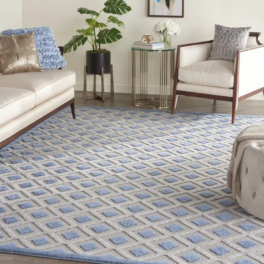 Blue and Gray Indoor Outdoor Area Rug Photo 6