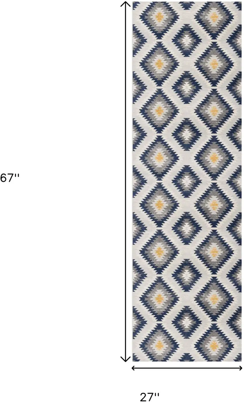 2' X 6' Blue Ikat Kilim Area Rug Photo 3