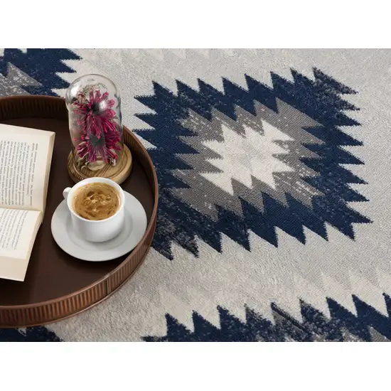 Blue and Gray Kilim Pattern Area Rug Photo 7