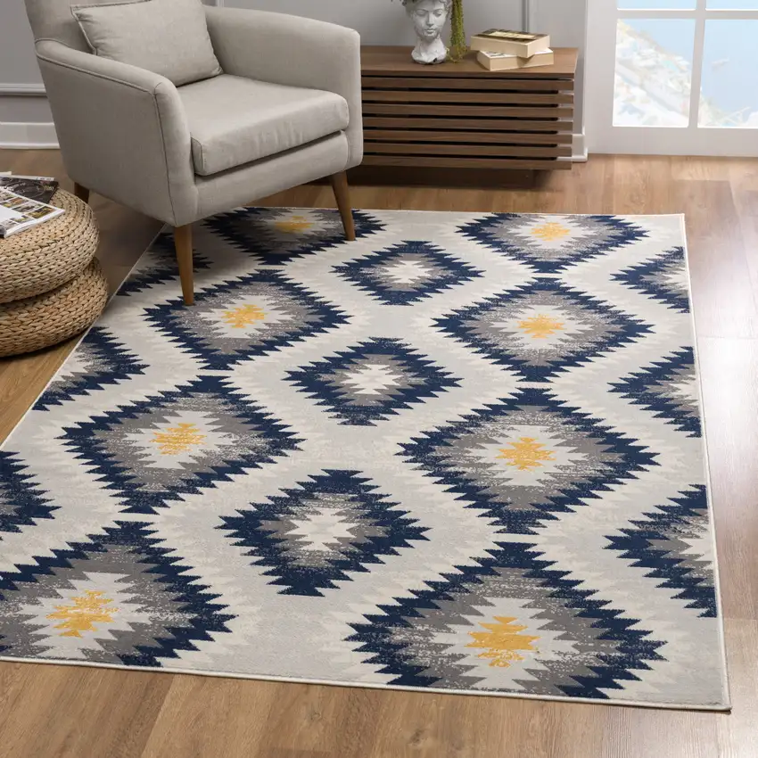 Blue and Gray Kilim Pattern Area Rug Photo 2