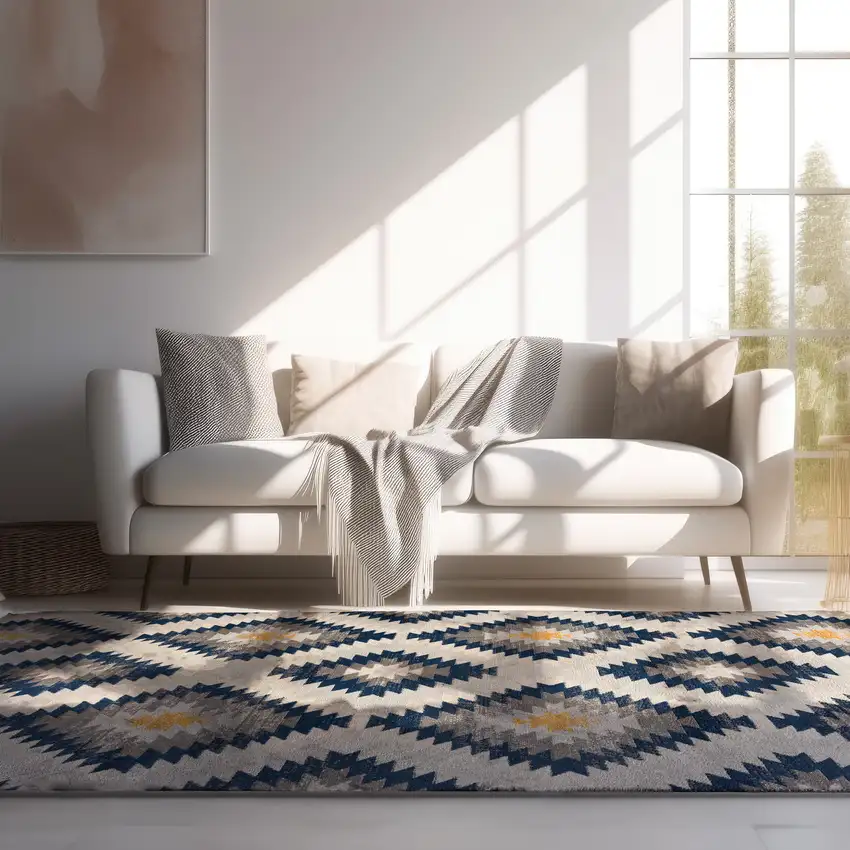 Blue and Gray Kilim Pattern Area Rug Photo 4