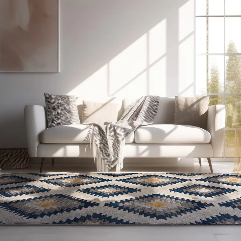 Blue and Gray Kilim Pattern Area Rug Photo 4