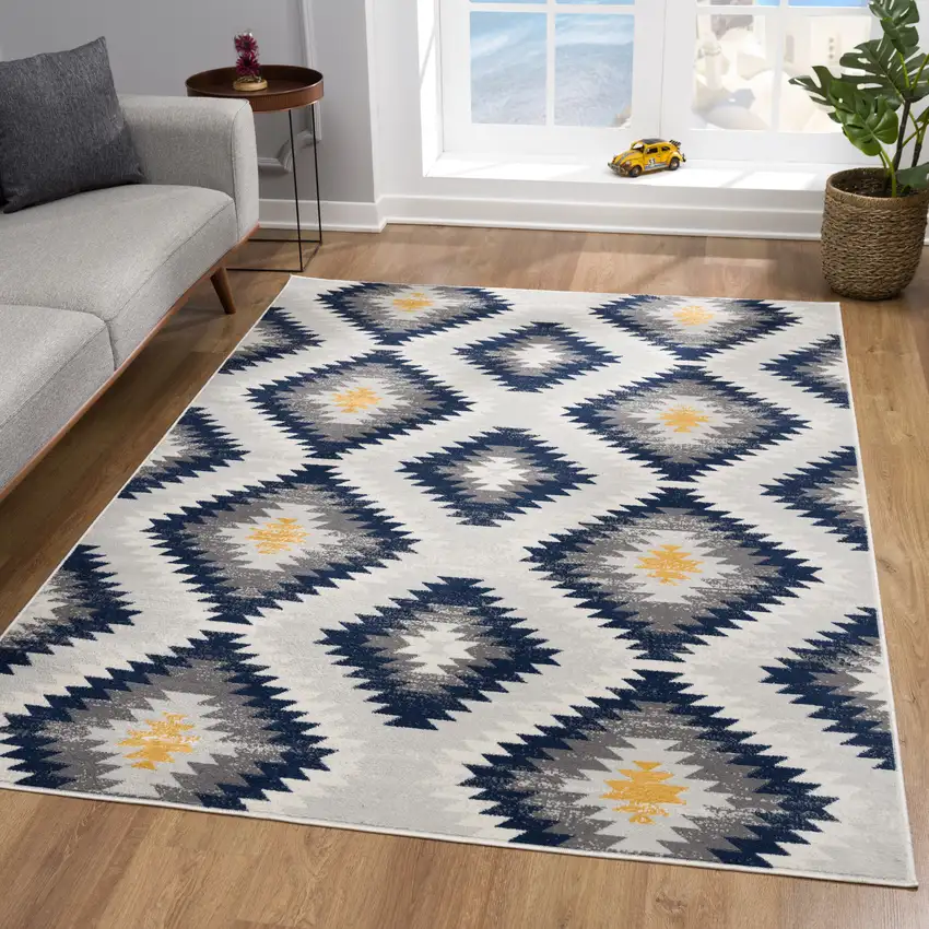 Blue and Gray Kilim Pattern Area Rug Photo 5