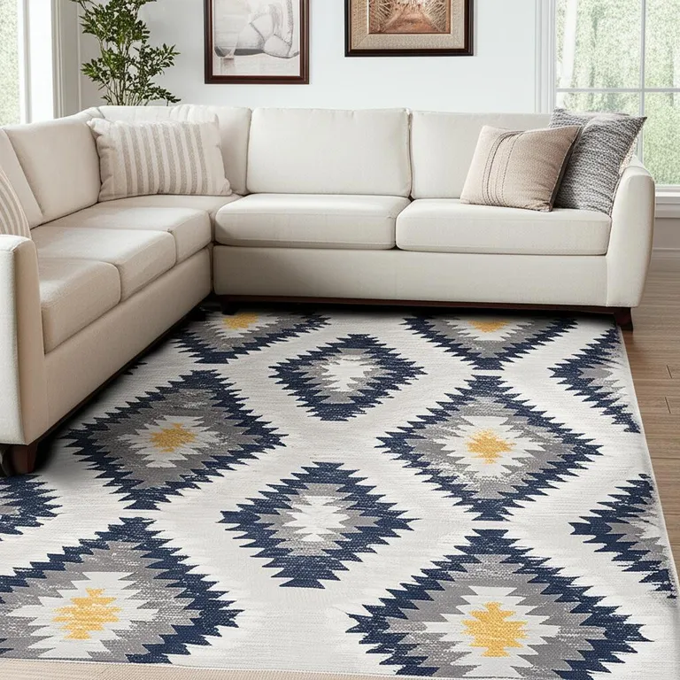 Blue and Gray Kilim Pattern Area Rug Photo 2