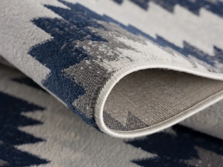 Blue and Gray Kilim Pattern Area Rug Photo 5