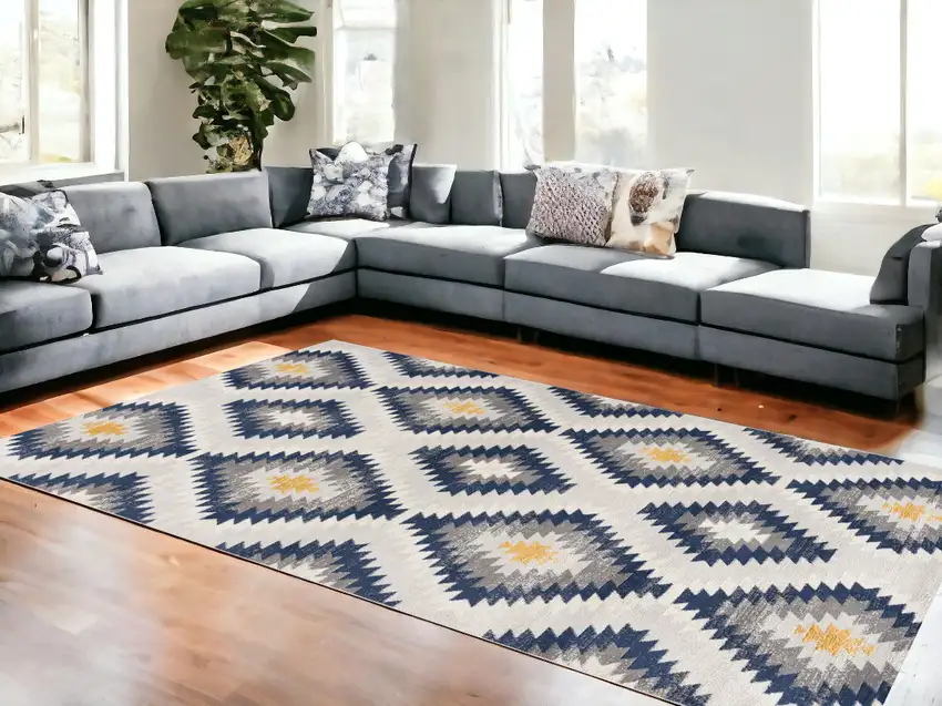Blue Ikat Kilim Area Rug Photo 1