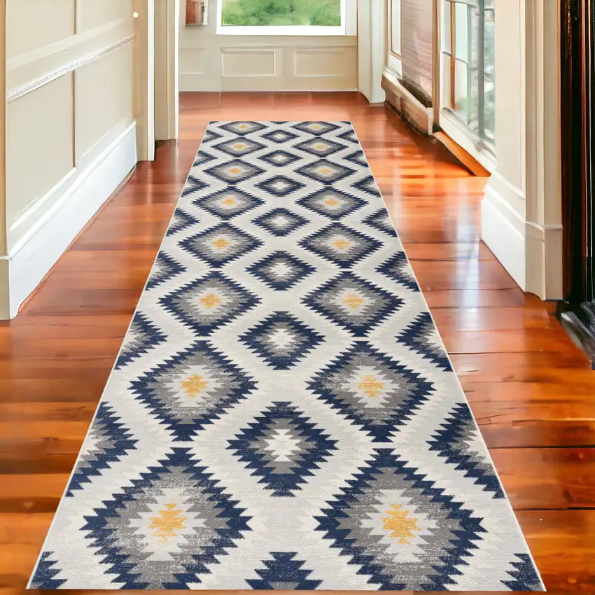 Blue Ikat Kilim Runner Rug Photo 1