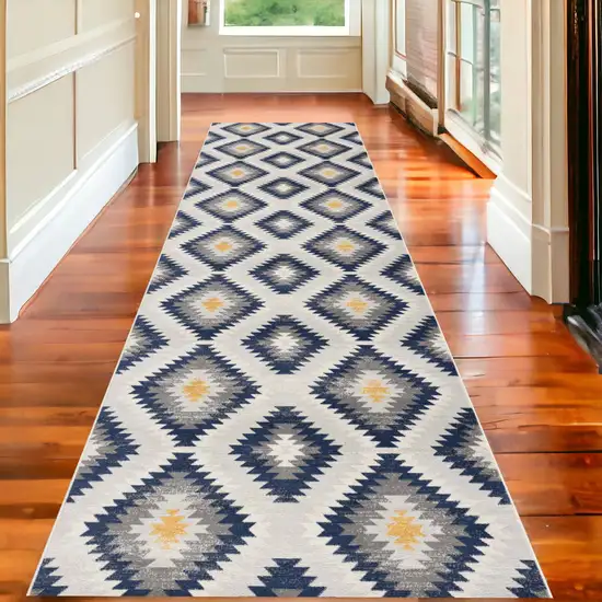 Blue Ikat Kilim Runner Rug Photo 1