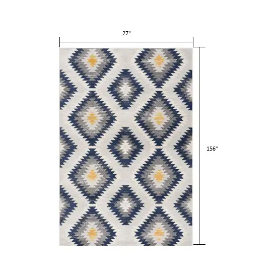 Blue and Gray Kilim Pattern Runner Rug Photo 1