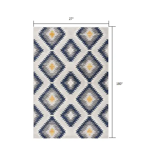 Blue and Gray Kilim Pattern Runner Rug Photo 1
