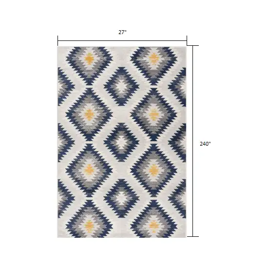 Blue and Gray Kilim Pattern Runner Rug Photo 1