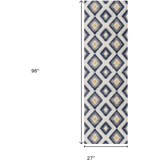8' Blue Ikat Kilim Runner Rug Photo 3