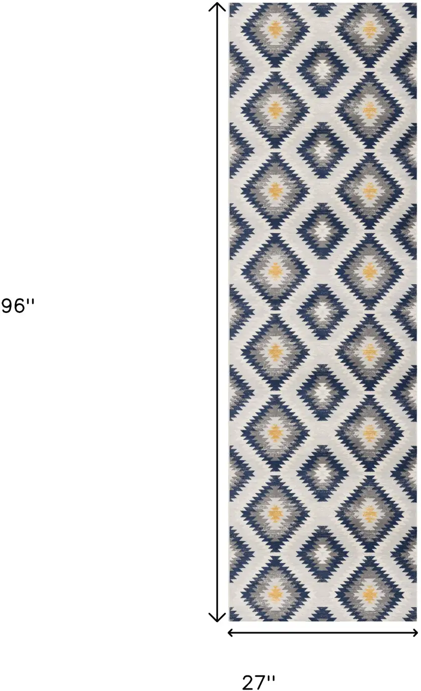 8' Blue Ikat Kilim Runner Rug Photo 3