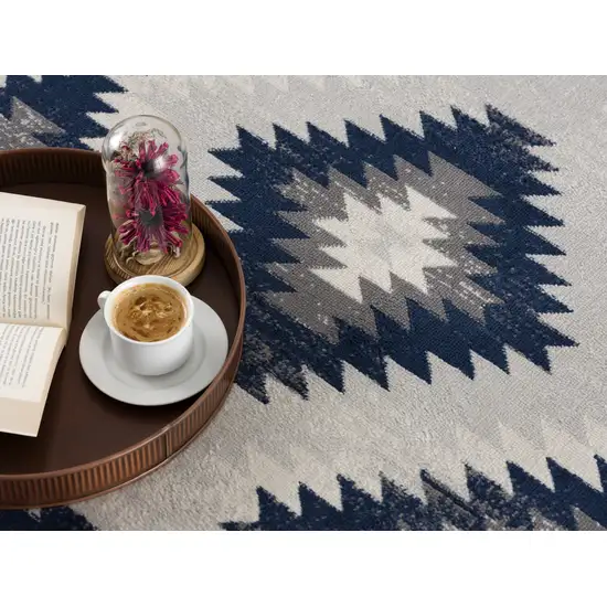 Blue and Gray Kilim Pattern Runner Rug Photo 5