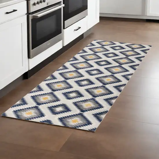 8' Blue Ikat Kilim Runner Rug Photo 1