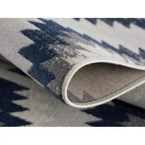 Blue and Gray Kilim Pattern Runner Rug Photo 2