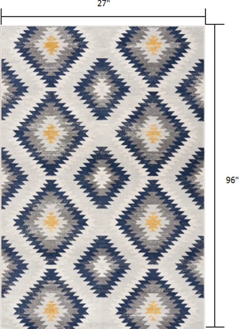 Blue and Gray Kilim Pattern Runner Rug Photo 1
