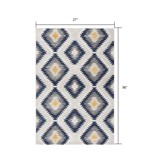 Blue and Gray Kilim Pattern Runner Rug Photo 1