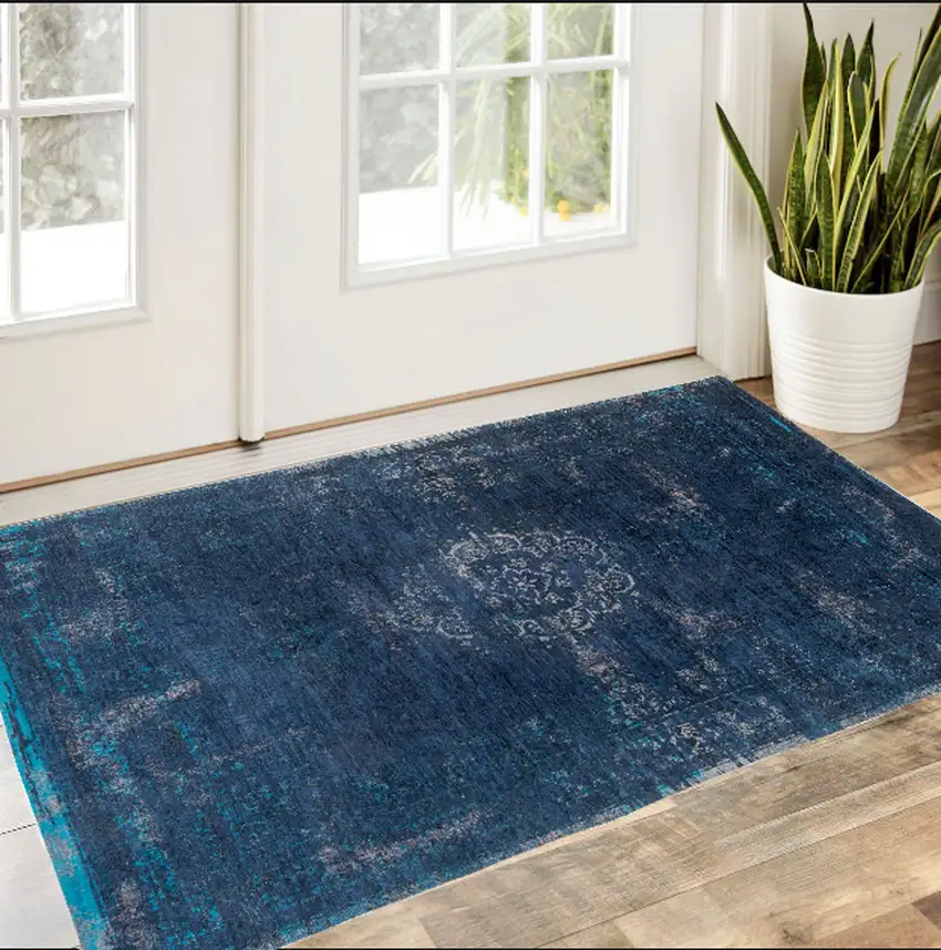 Blue and Gray Medallion Non Skid Area Rug Photo 1