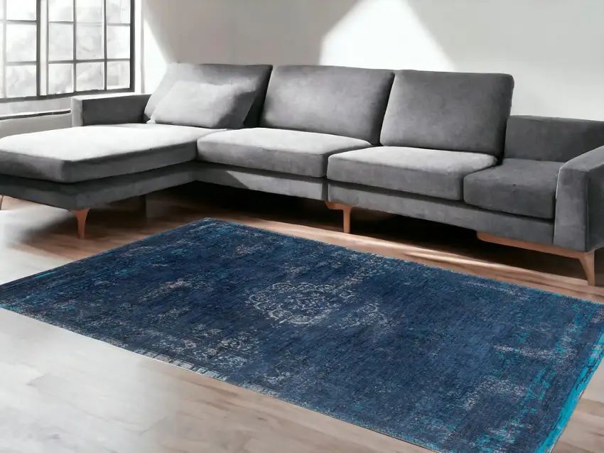 Blue and Gray Medallion Non Skid Area Rug Photo 1