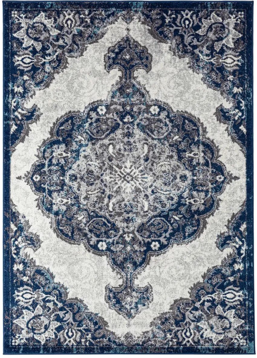 Blue and Gray Medallion Power Loom Area Rug Photo 1