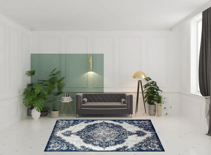 Blue and Gray Medallion Power Loom Area Rug Photo 3