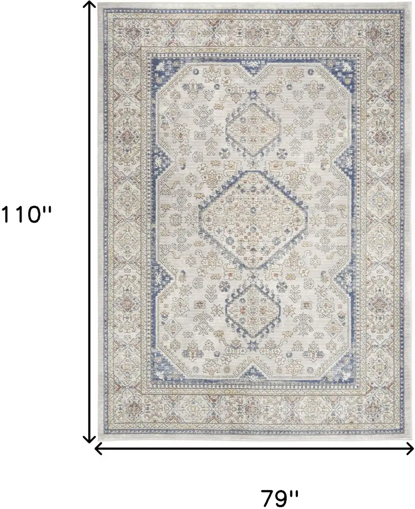 Blue and Gray Medallion Power Loom Area Rug Photo 3