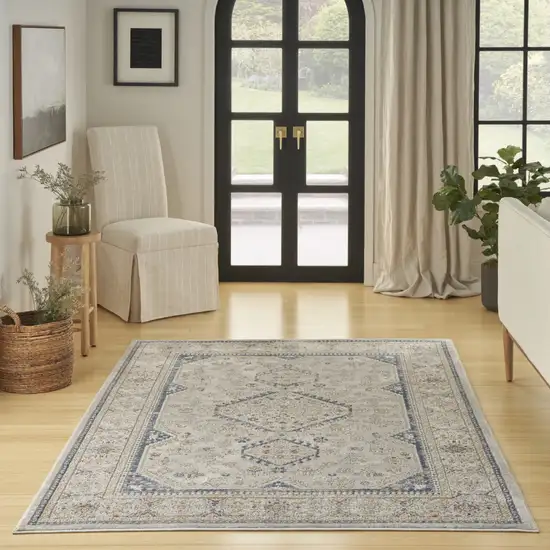 Blue and Gray Medallion Power Loom Area Rug Photo 6