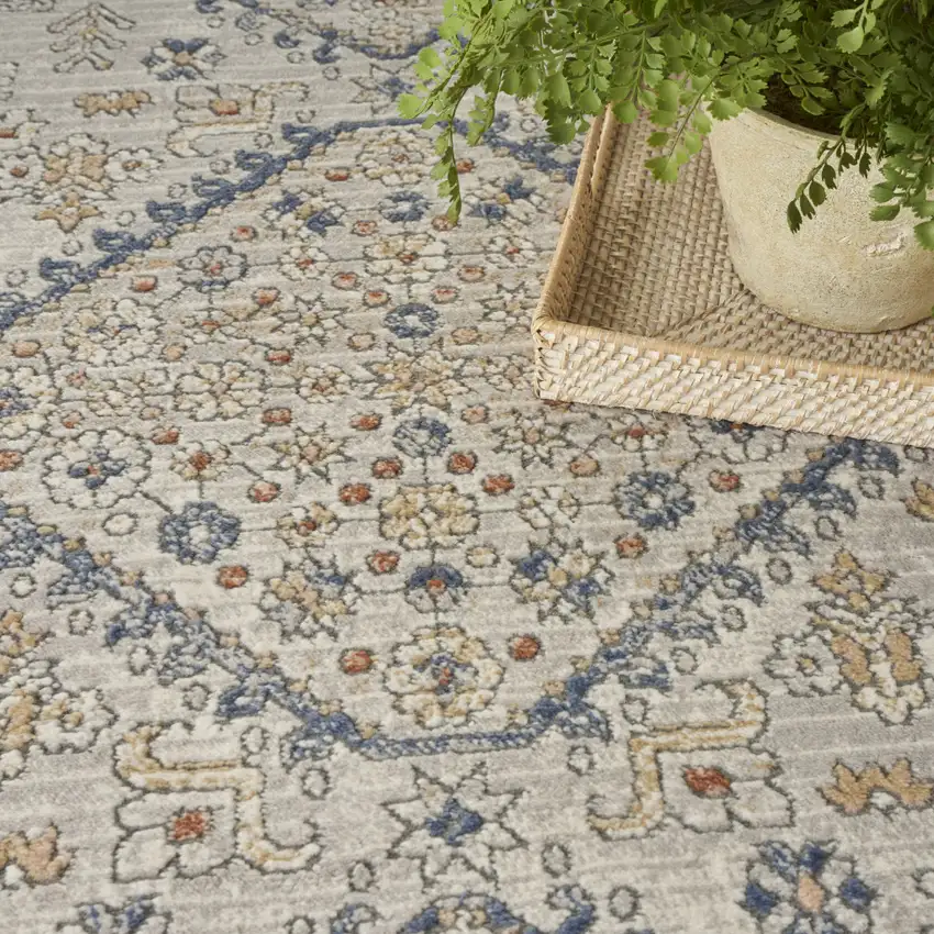 Blue and Gray Medallion Power Loom Area Rug Photo 8