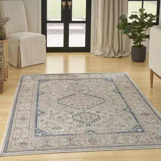 Blue and Gray Medallion Power Loom Area Rug Photo 5