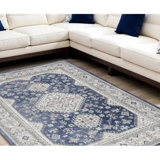 Blue and Gray Medallion Power Loom Area Rug Photo 1