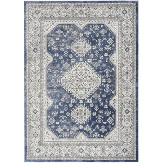 Blue and Gray Medallion Power Loom Area Rug Photo 2