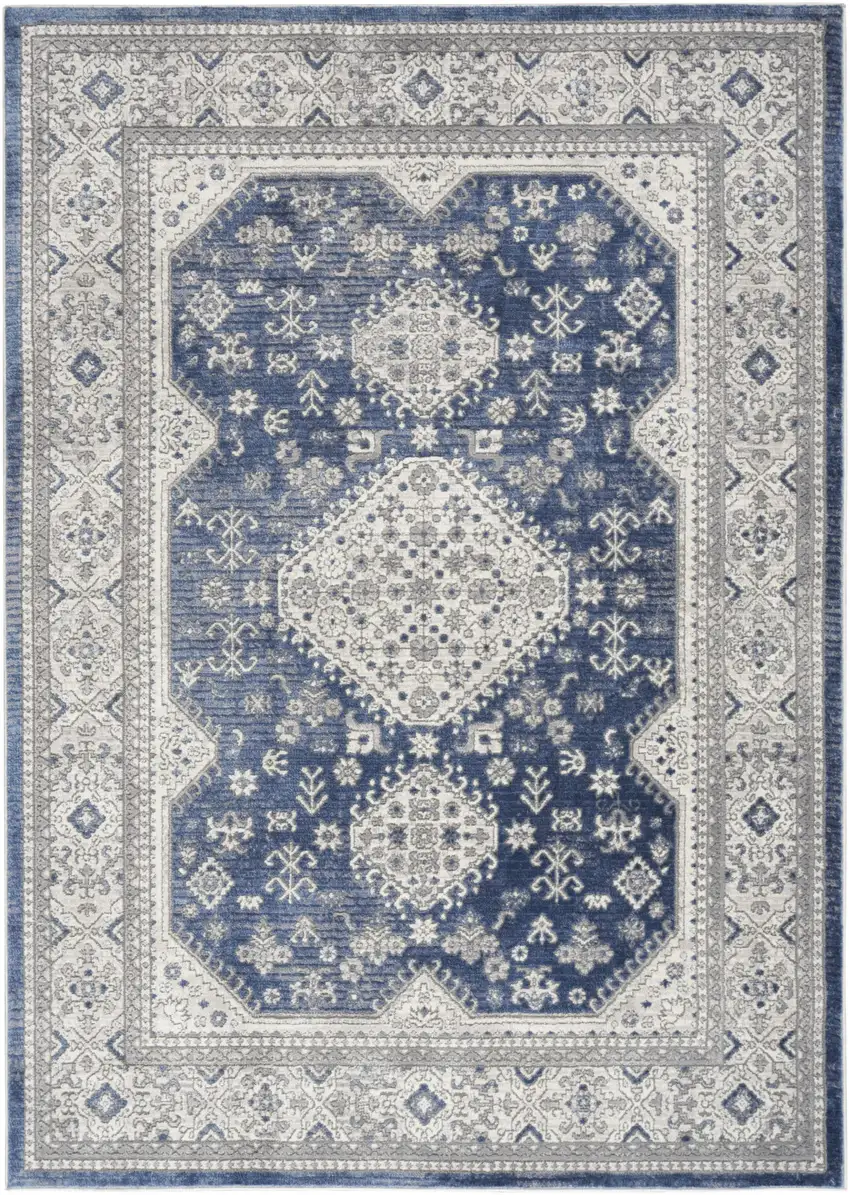 Blue and Gray Medallion Power Loom Area Rug Photo 2