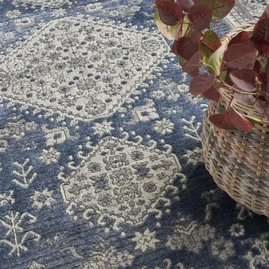 Blue and Gray Medallion Power Loom Area Rug Photo 9