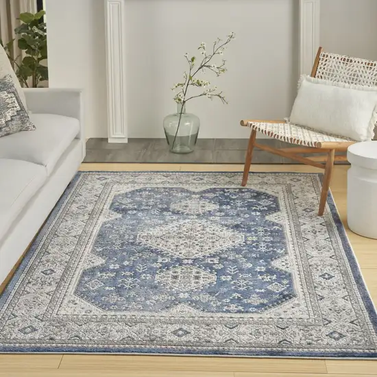 Blue and Gray Medallion Power Loom Area Rug Photo 4