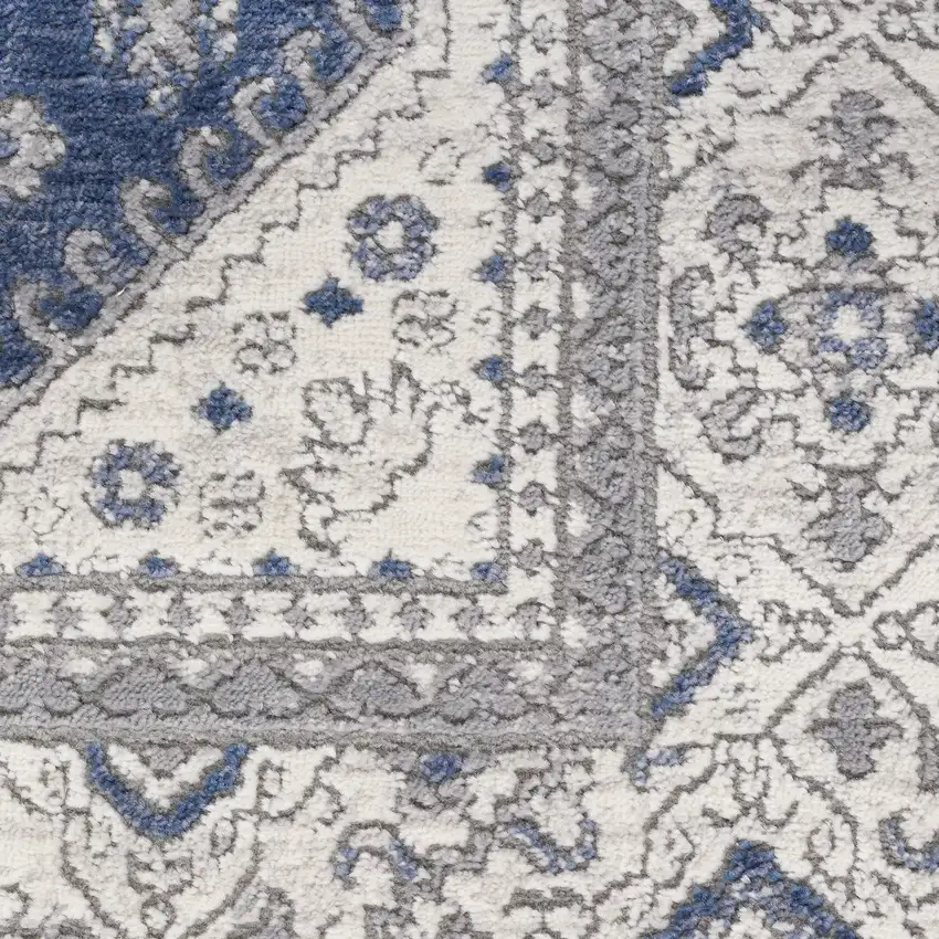 Blue and Gray Medallion Power Loom Area Rug Photo 3