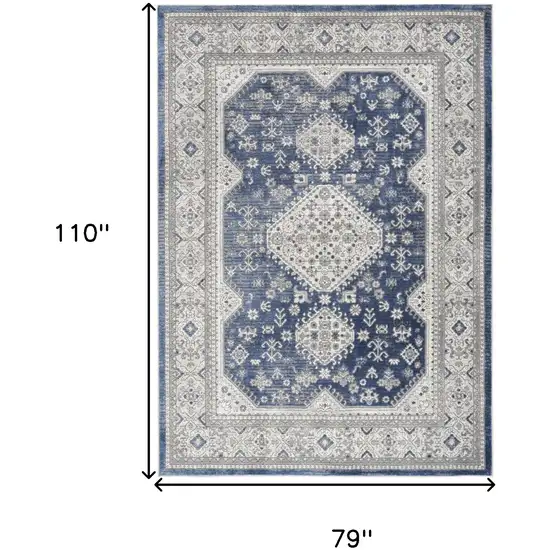 Blue and Gray Medallion Power Loom Area Rug Photo 3